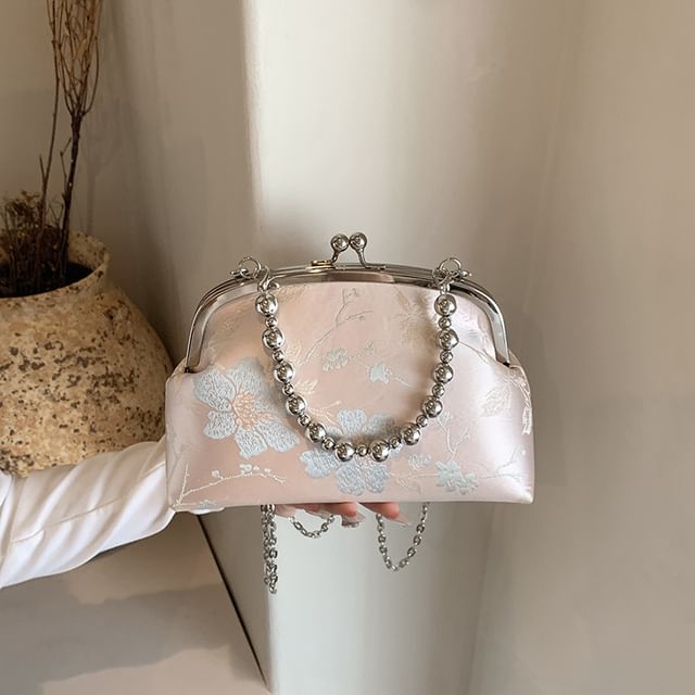 Floral Jacquard Kiss Lock Crossbody Bag