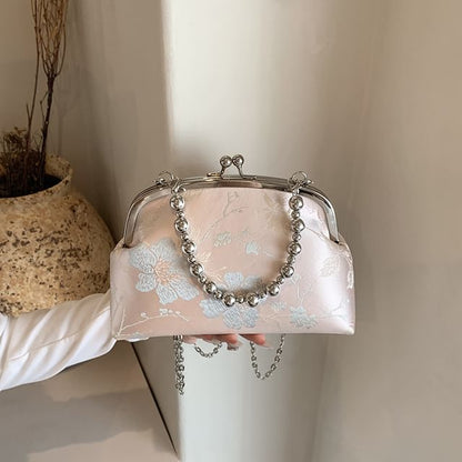 Floral Jacquard Kiss Lock Crossbody Bag