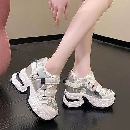 Platform Cutout Panel Mesh Hidden Wedge Sneakers