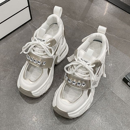 Platform Rhinestone Cutout Panel Hidden Wedge Sneakers