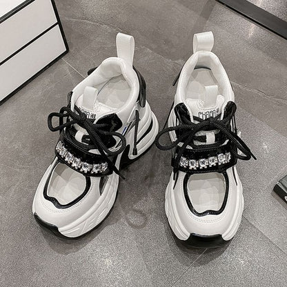 Platform Rhinestone Cutout Panel Hidden Wedge Sneakers