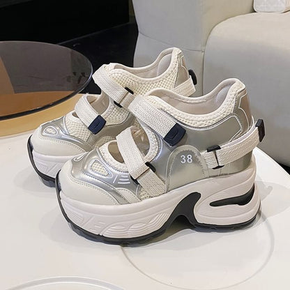 Platform Cutout Panel Mesh Hidden Wedge Sneakers