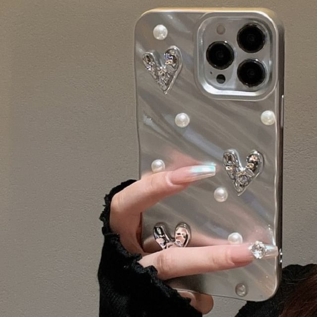 Heart Phone Case Faux Pearl