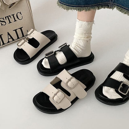 Buckled Platform Slide Sandals