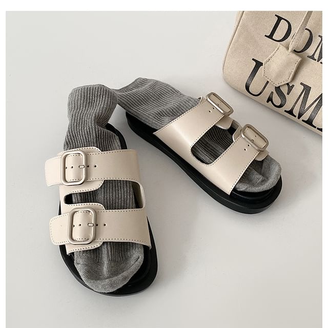 Buckled Platform Slide Sandals