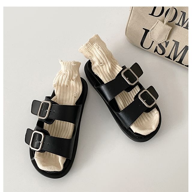 Buckled Platform Slide Sandals