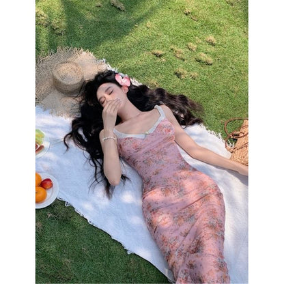 Spaghetti Strap Floral Maxi Sheath Dress