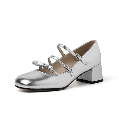 Strappy Bow Chunky Heel Mary Jane Pumps