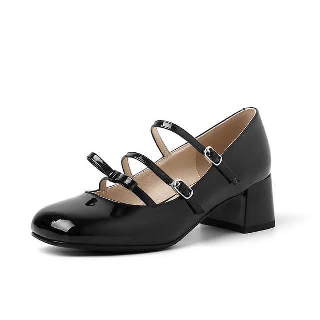 Strappy Bow Chunky Heel Mary Jane Pumps