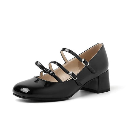Strappy Bow Chunky Heel Mary Jane Pumps