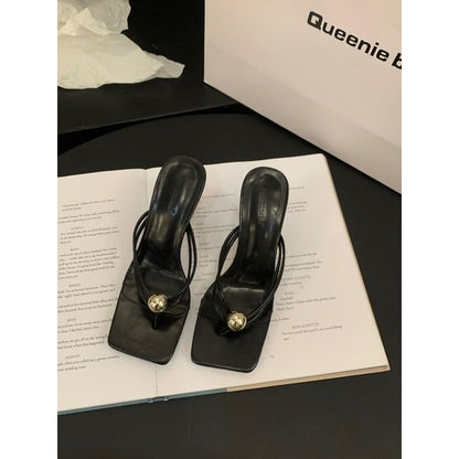 Beaded Kitten Heel Flip-Flops