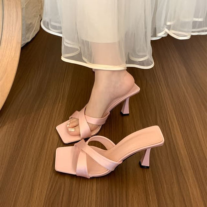 Cross Strap High Heel Slide Sandals