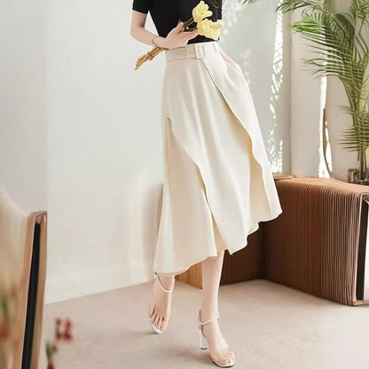 High Rise Plain Ruffled Midi A