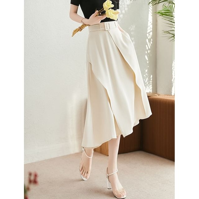 High Rise Plain Ruffled Midi A