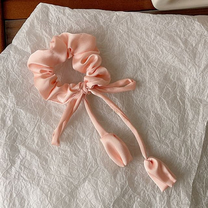 Floral Bow Satin Scrunchie