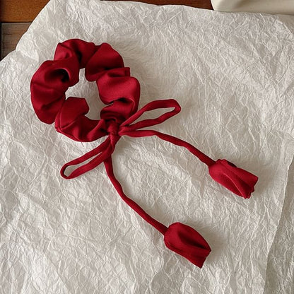 Floral Bow Satin Scrunchie