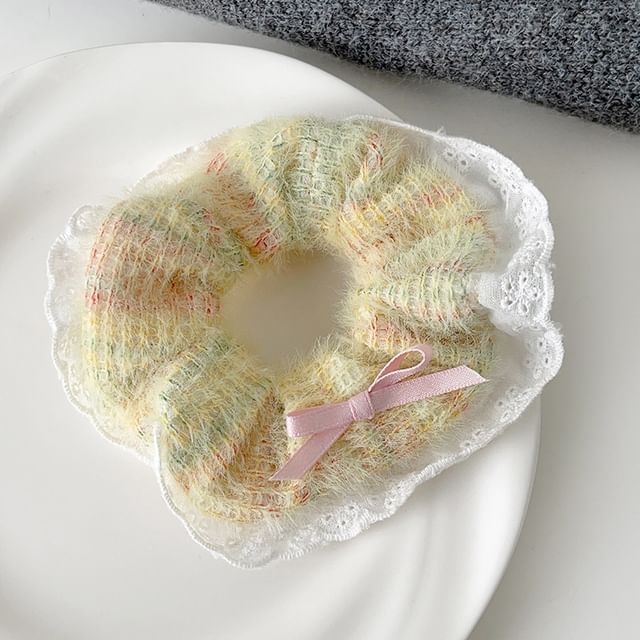 Bow Lace Trim Knit Scrunchie