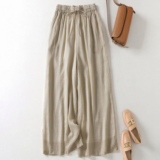 Drawstring Waist Plain Wide Leg Pants