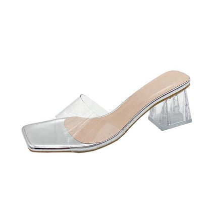 PVC Strap Chunky Heel Slide Sandals
