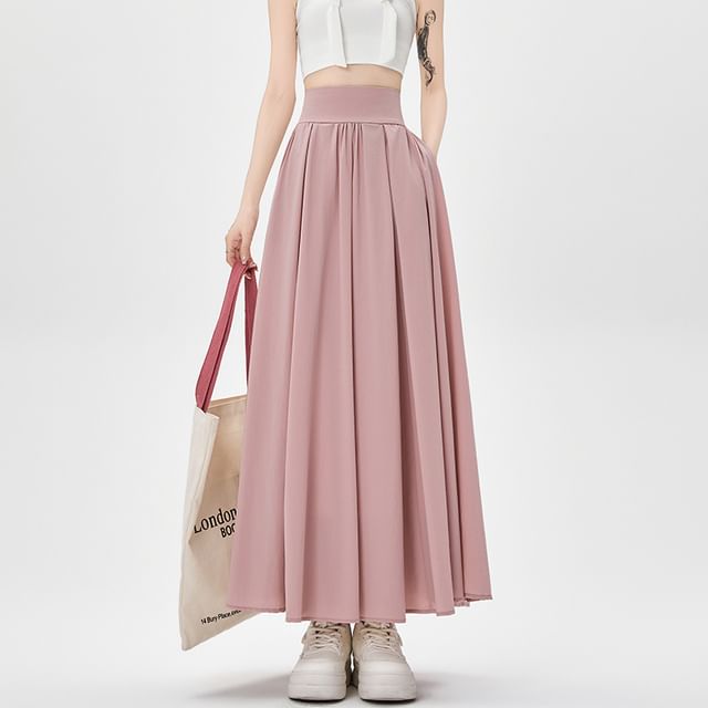 High Rise Plain Midi A-Line Skirt