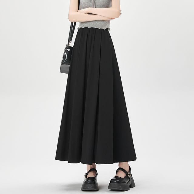 High Rise Plain Midi A-Line Skirt