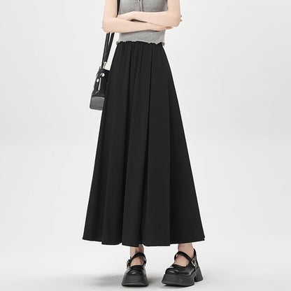 High Rise Plain Midi A-Line Skirt