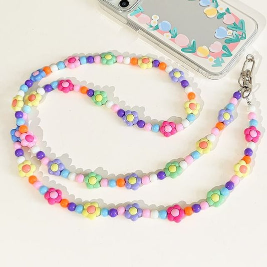 Bead Lanyard Phone Crystal Faux Floral