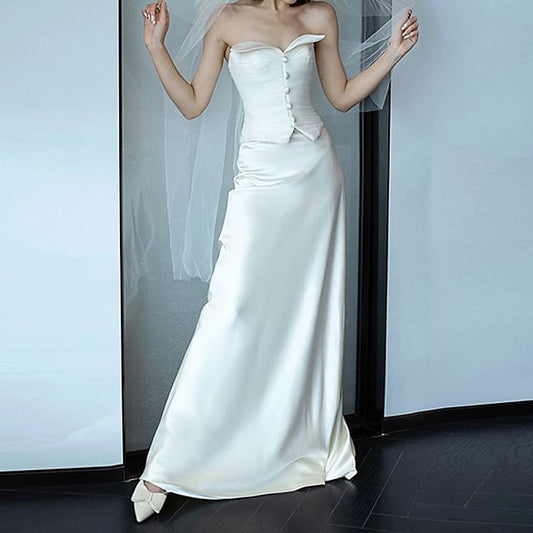 Glossy Strapless A-Line Wedding Gown