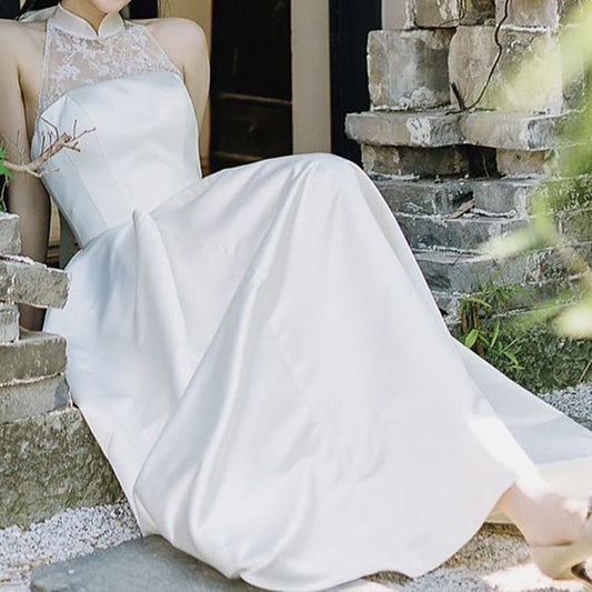 A-Line Lace Gown Sleeveless Wedding