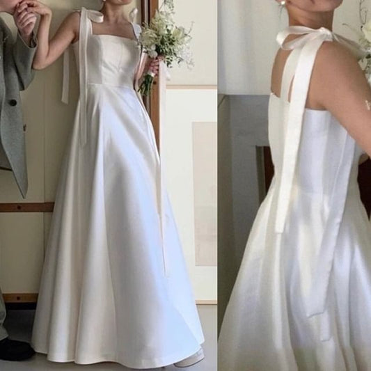 Plain Sleeveless Gown Wedding A-Line Glossy