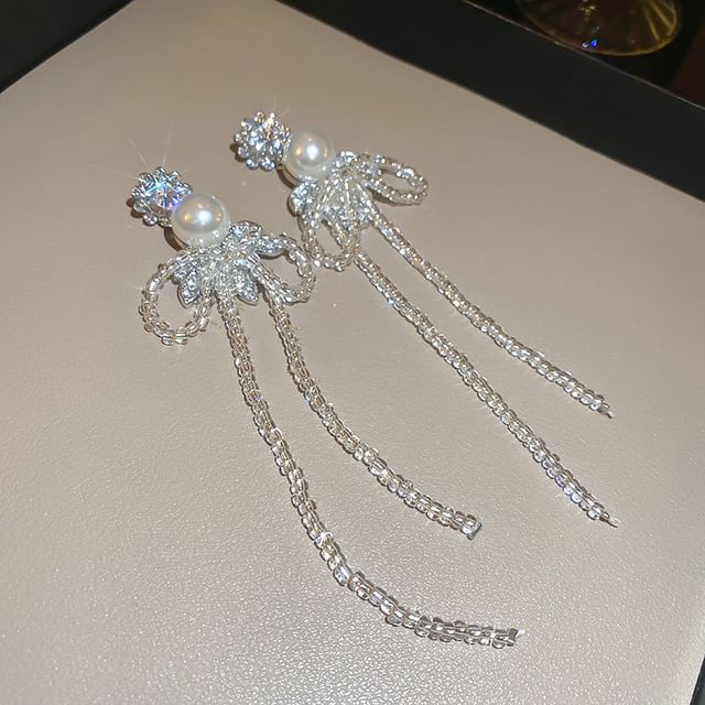 Rhinestone Ribbon Drop Earring / Necklace