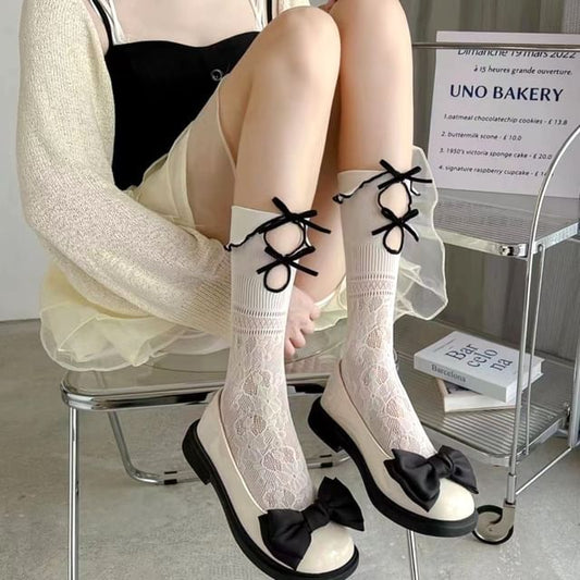 Ribbon Cutout Lace Socks