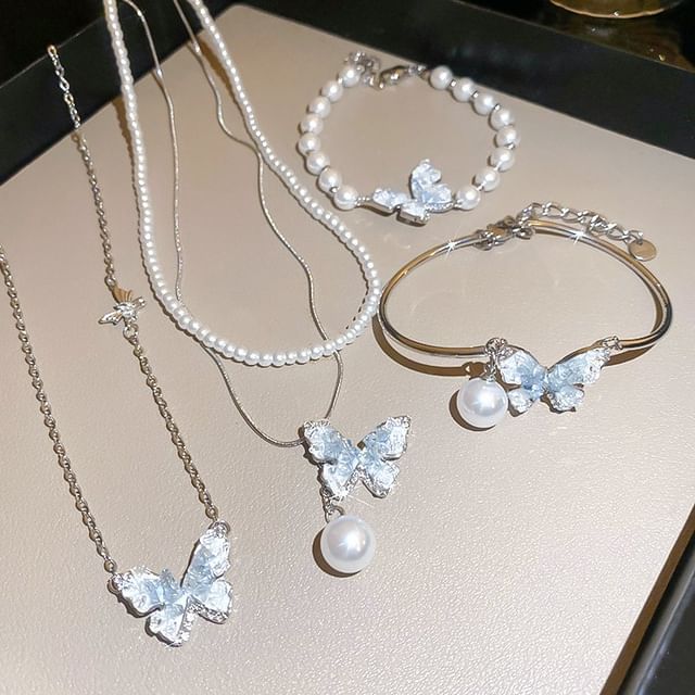 Butterfly Faux Crystal Alloy Bracelet / Necklace (Various Designs)