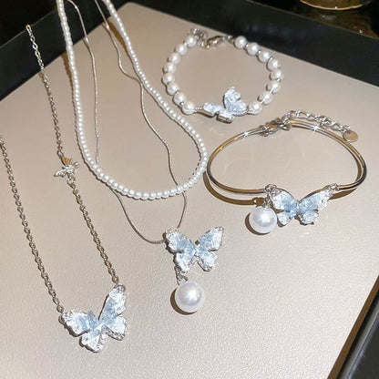 Butterfly Faux Crystal Alloy Bracelet / Necklace (Various Designs)
