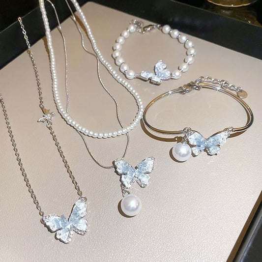 Butterfly Faux Crystal Alloy Bracelet / Necklace (Various Designs)