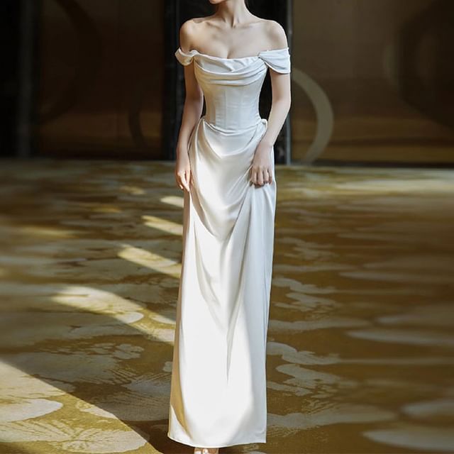 Shoulder Wedding Plain Mermaid Gown Off