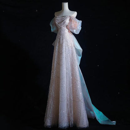 Gown Evening A-Line Off-Shoulder Sequin Beaded