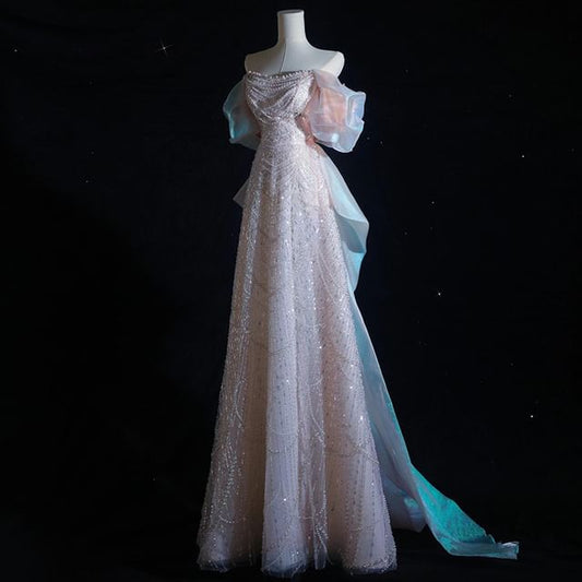 Gown Evening A-Line Off-Shoulder Sequin Beaded