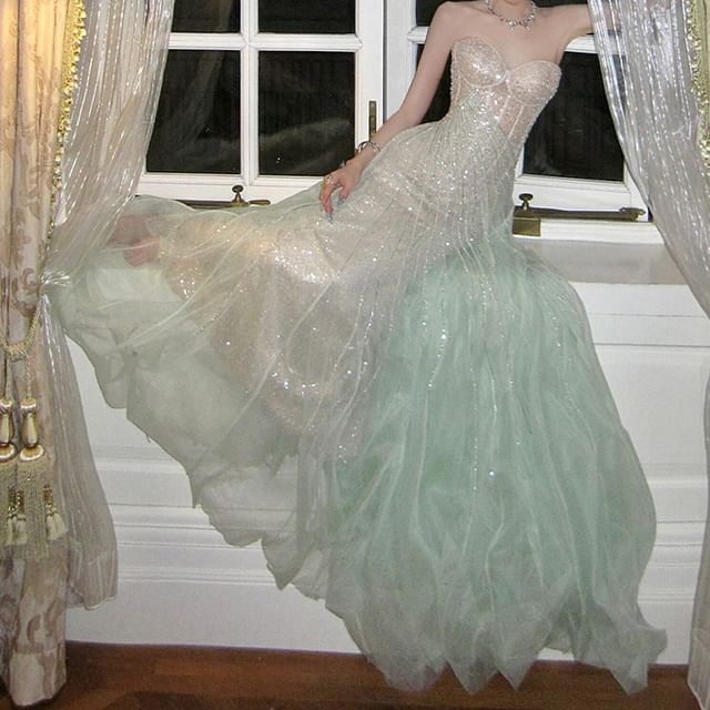 A-Line Gown Sequin Strapless Evening