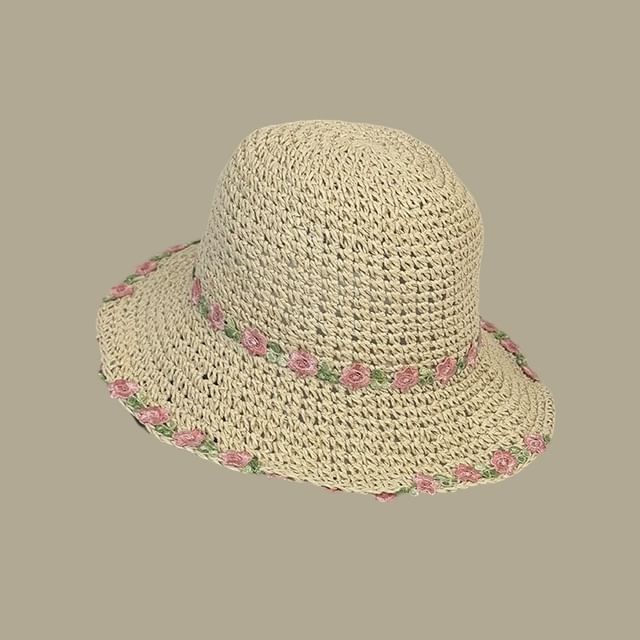 Straw Embroidered Hat Floral Sun