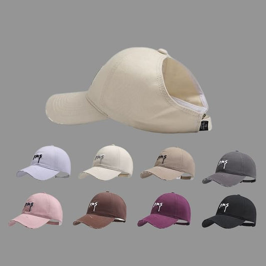 Top Embroidered Distressed Baseball Open Lettering Cap