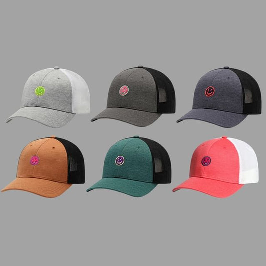 Two Cap Face Embroidered Trucker Smiley Tone