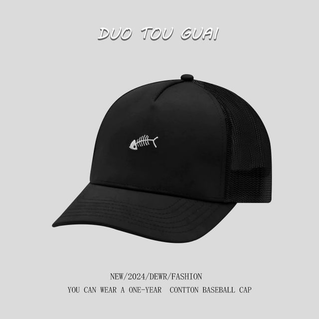 Bone Trucker Cap Embroidered Fish