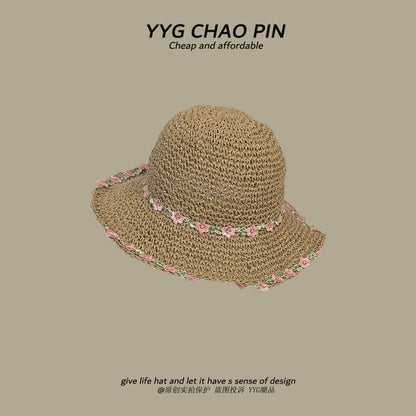 Straw Embroidered Hat Floral Sun