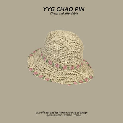 Straw Embroidered Hat Floral Sun