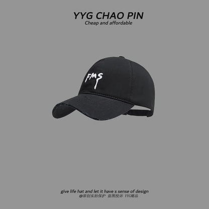 Top Embroidered Distressed Baseball Open Lettering Cap