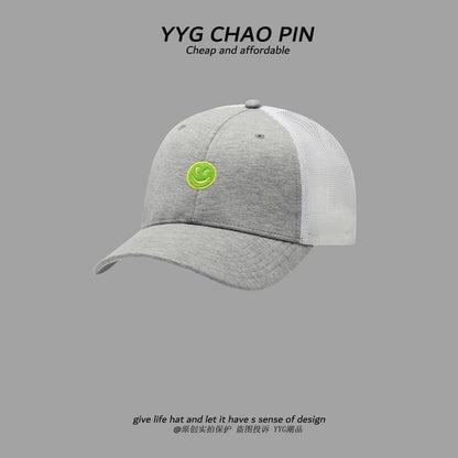 Two Cap Face Embroidered Trucker Smiley Tone