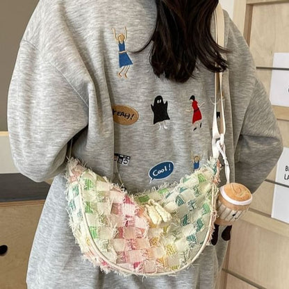 Patterned Distressed Fabric Crossbody Bag