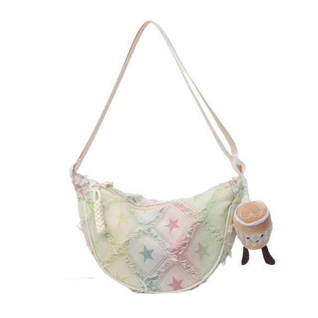 Patterned Distressed Fabric Crossbody Bag