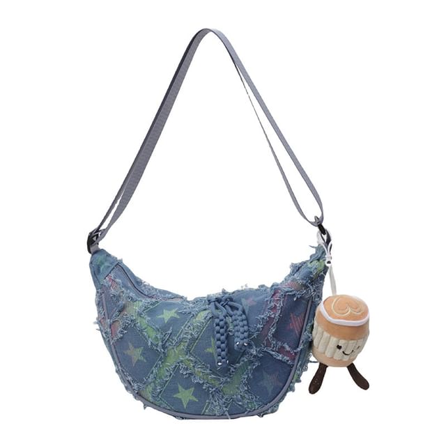 Patterned Distressed Fabric Crossbody Bag